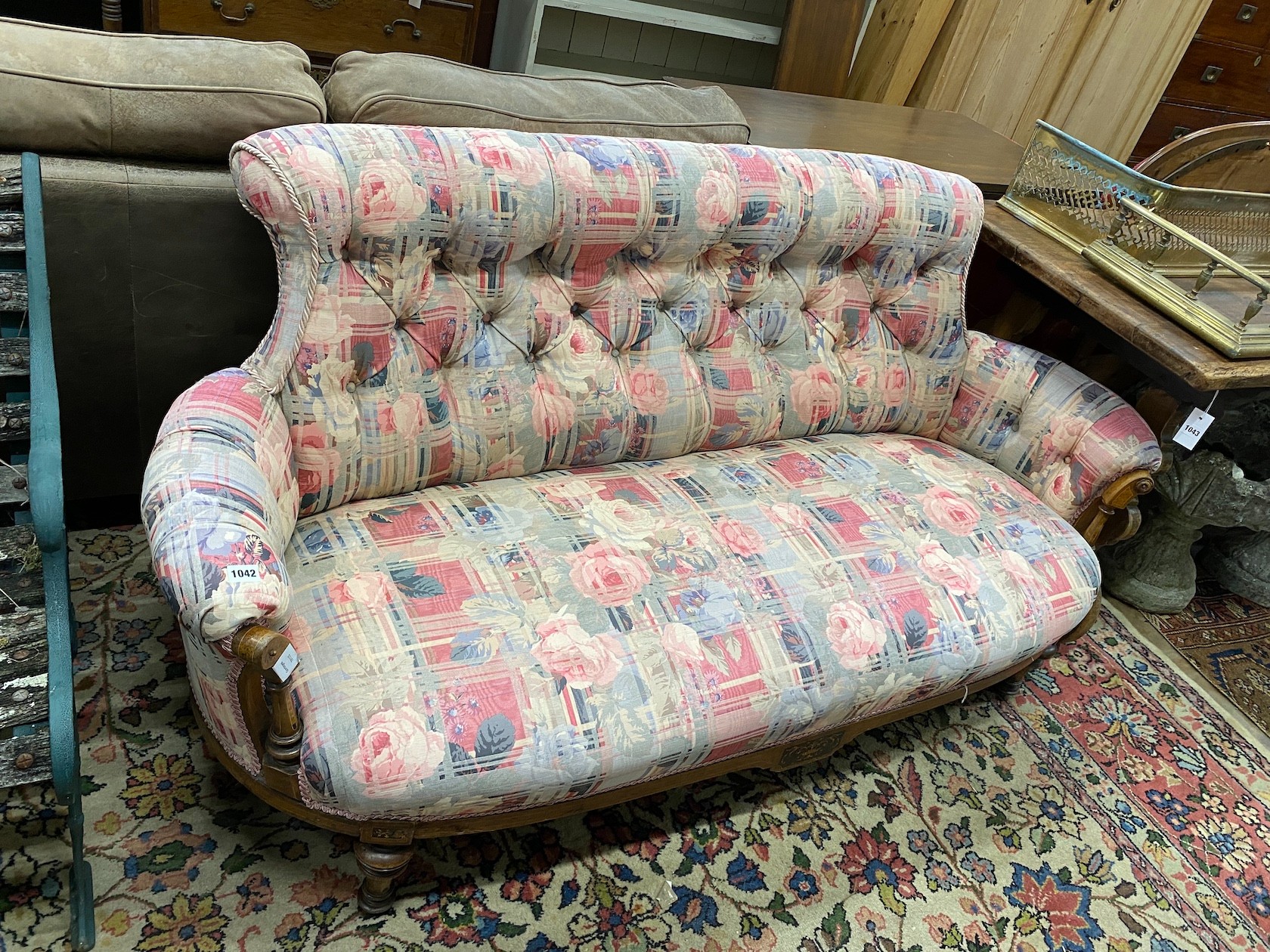 An Edwardian inlaid walnut buttonback settee, width 178cm